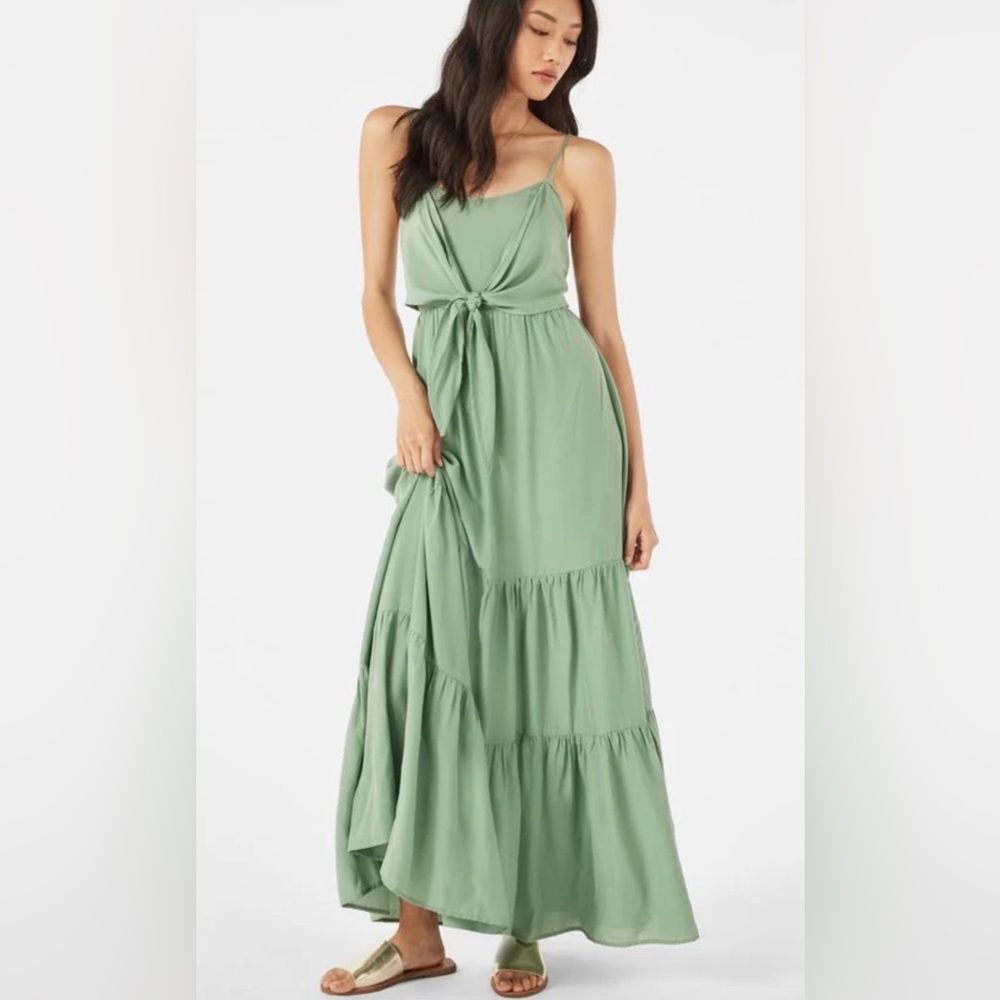 Fables agate green color women’s medium spaghetti strap Thai front long dress - Picture 1 of 12